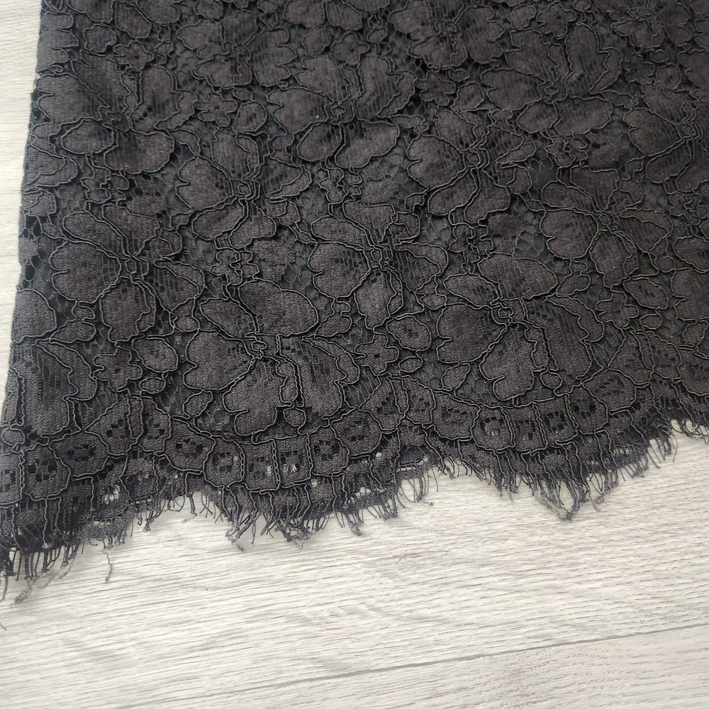 Sandro Black Lace Mini Dress Size 2 V-Neck Open Back Eyelash Trim Cocktail - Picture 11 of 15